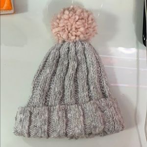 Hollister Grey and Pink Pom Pom Knitted Hat